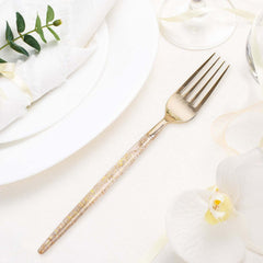24-Pack Plastic Forks with Gold Glitter - Disposable Silverware Cutlery for Events