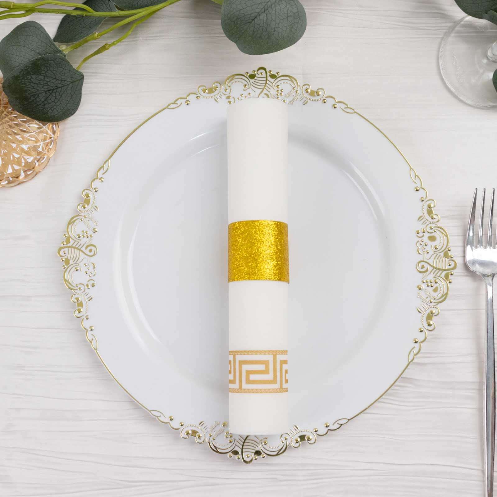 50-Pack Paper Napkin Rings Gold Glitter - Stylish Disposable Napkin Holders 1.5"