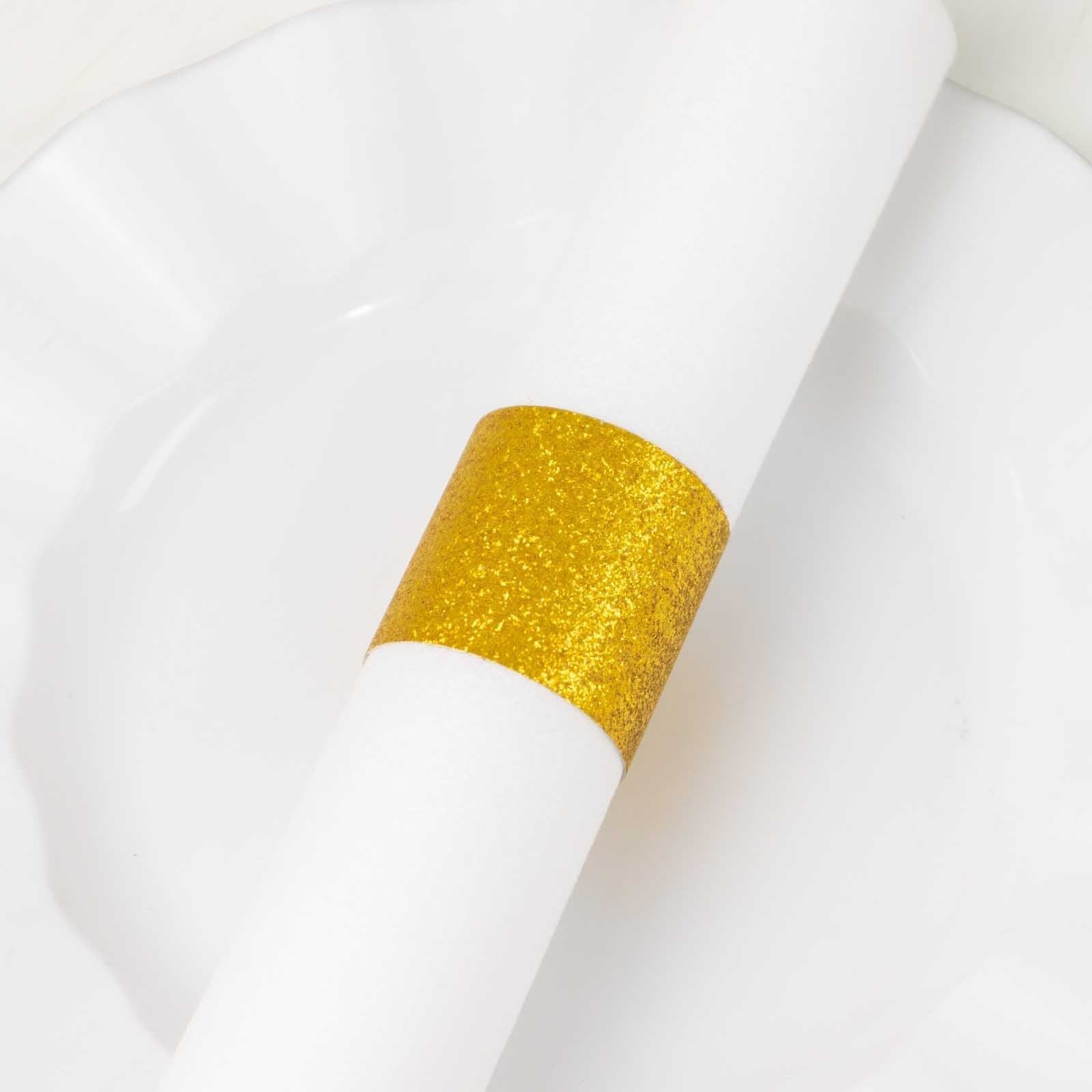 50-Pack Paper Napkin Rings Gold Glitter - Stylish Disposable Napkin Holders 1.5"