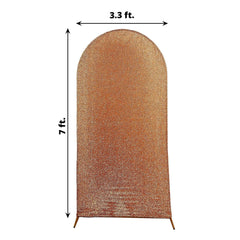 7ft Antique Gold Shimmer Tinsel Spandex Chiara Backdrop Stand Cover For Fitted Round Top Wedding Arch