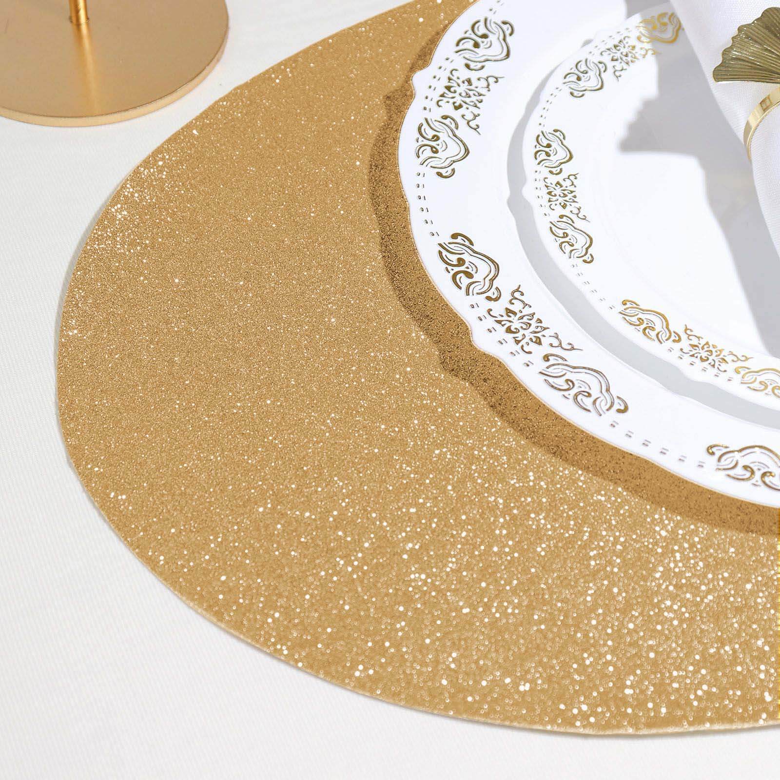 6 Pack Champagne Sparkle Vinyl Placemats, Non Slip Decorative Oval Glitter Table Mat