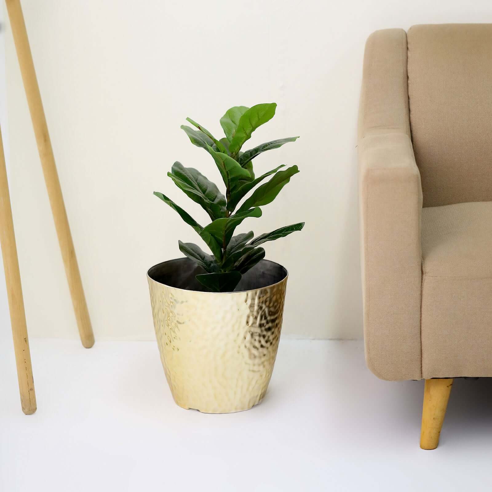 11" Gold Hammered Design Large Indoor Flower Plant Pot, Decorative Greenery Planter