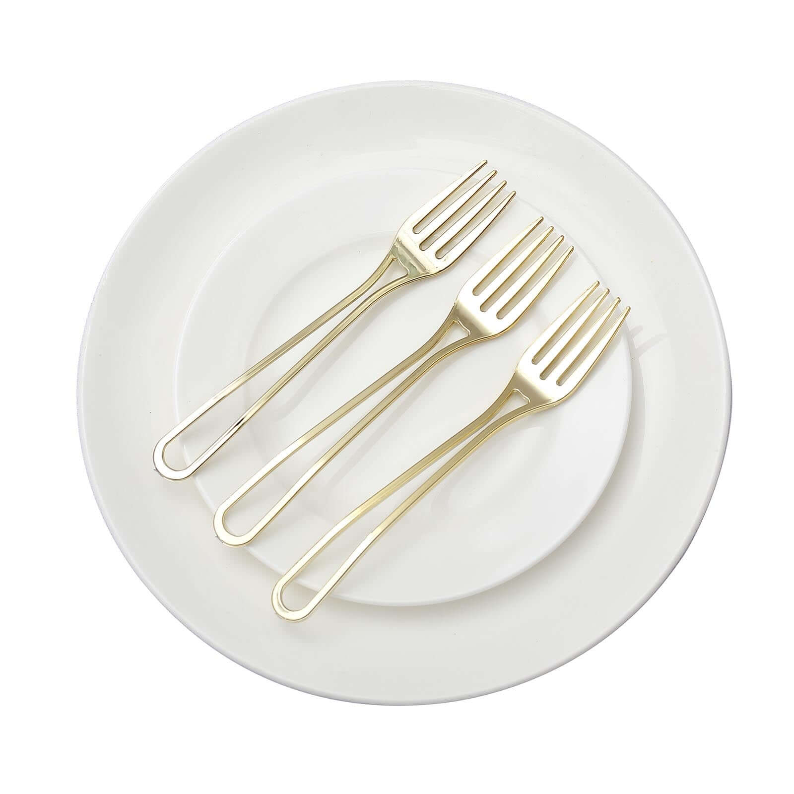24-Pack Plastic Utensil Set with Modern Hollow Handle Design Gold - Disposable Silverware 7" for Parties