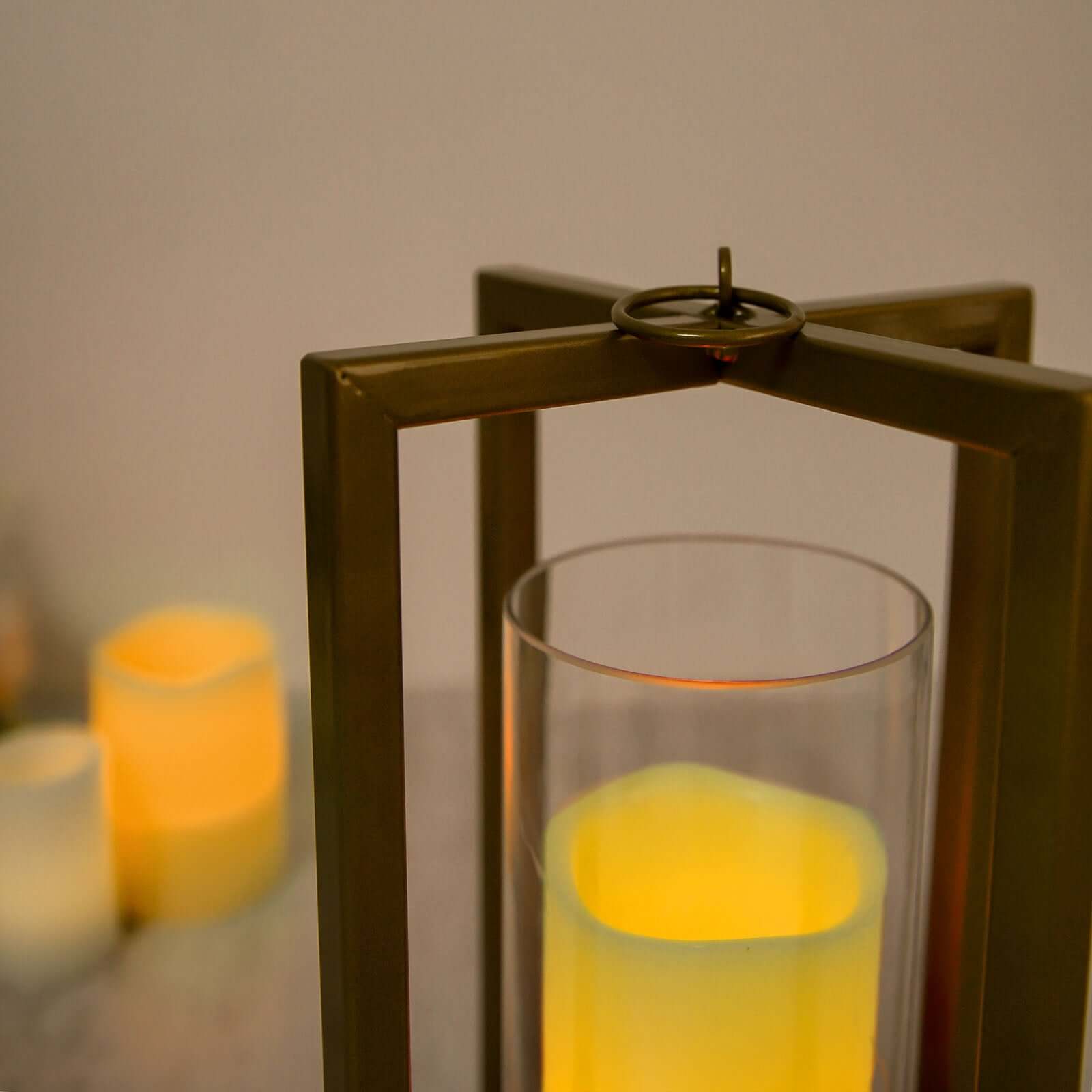 Lantern Candle Holder Gold Metal Geometric Cross Bar Design - Suitable for Modern Home and Event Centerpieces 11"