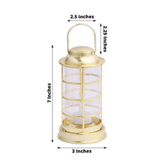3-Pack LED Tealight Candles Decorative Gold - Battery Operated Mini Lantern Lamps 7"
