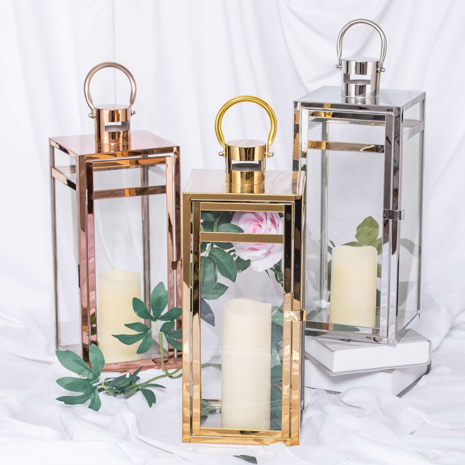 Stainless Steel Candle Lantern Vintage Top Design Gold - Outdoor Metal Patio Lantern Centerpiece 17"