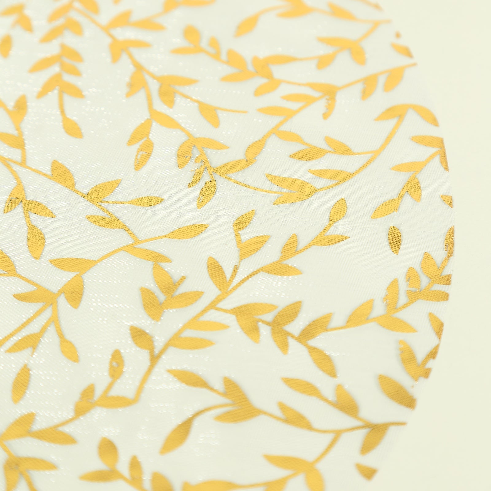 10-Pack Table Placemats Gold Foil Leaf Vine Design White Round - Organza Disposable Floral Mats 13"