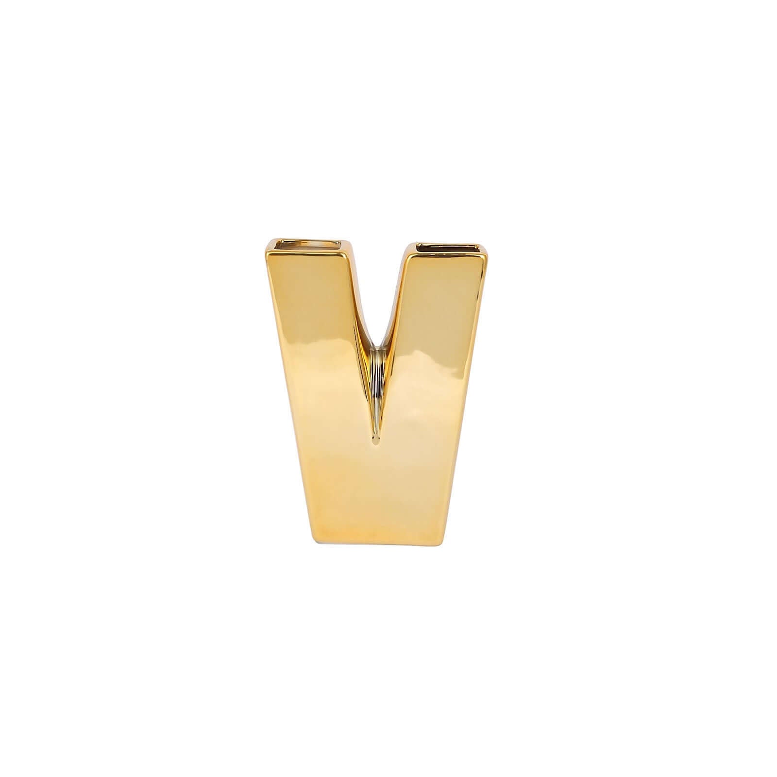 Shiny Ceramic Vase Letter "V" Gold Plated - Chic Bud Planter Pot for Events & Decor 6"