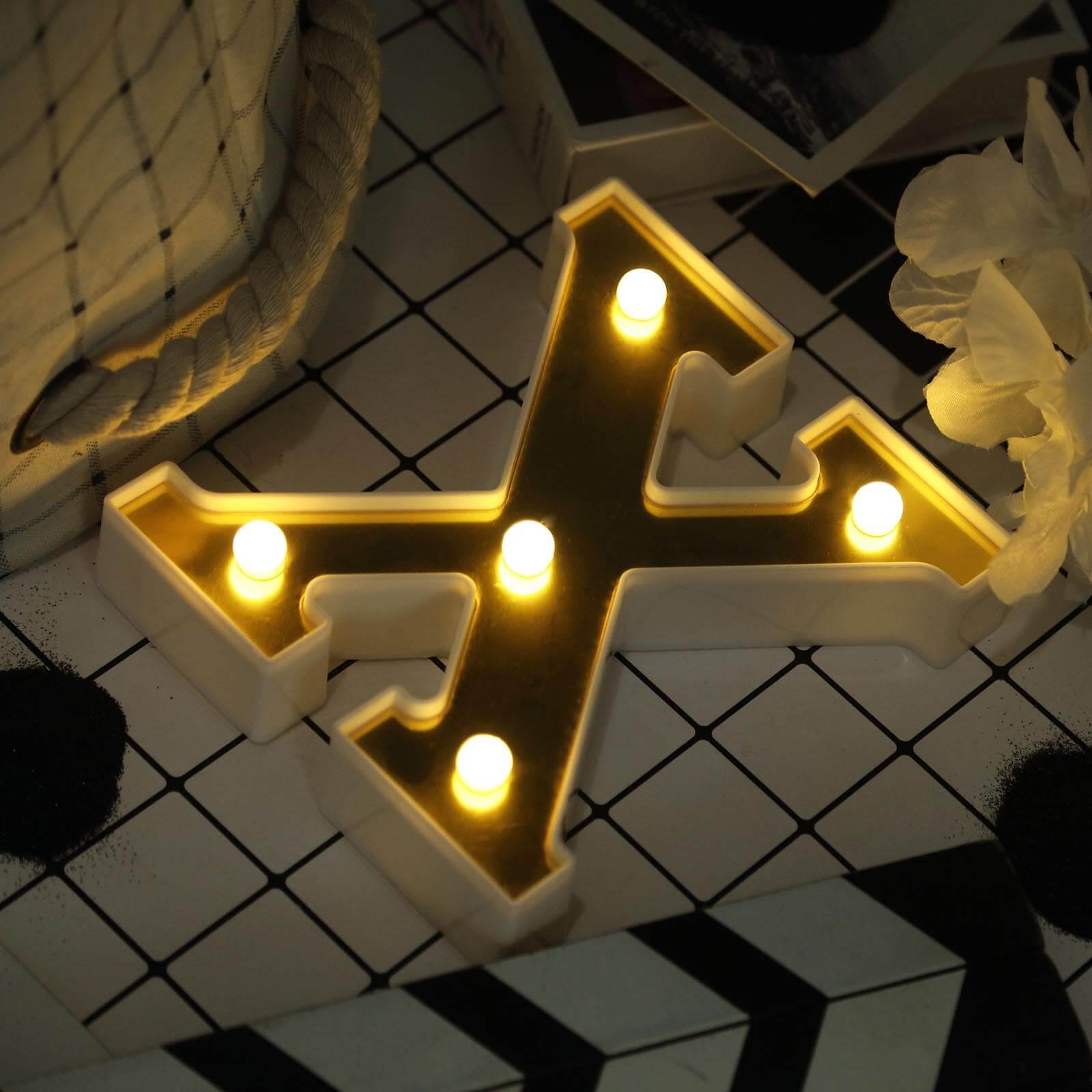 3D Marquee Letter "X" Warm White 5 LED Lights Gold - Chic Light-Up Decor for Events 6"