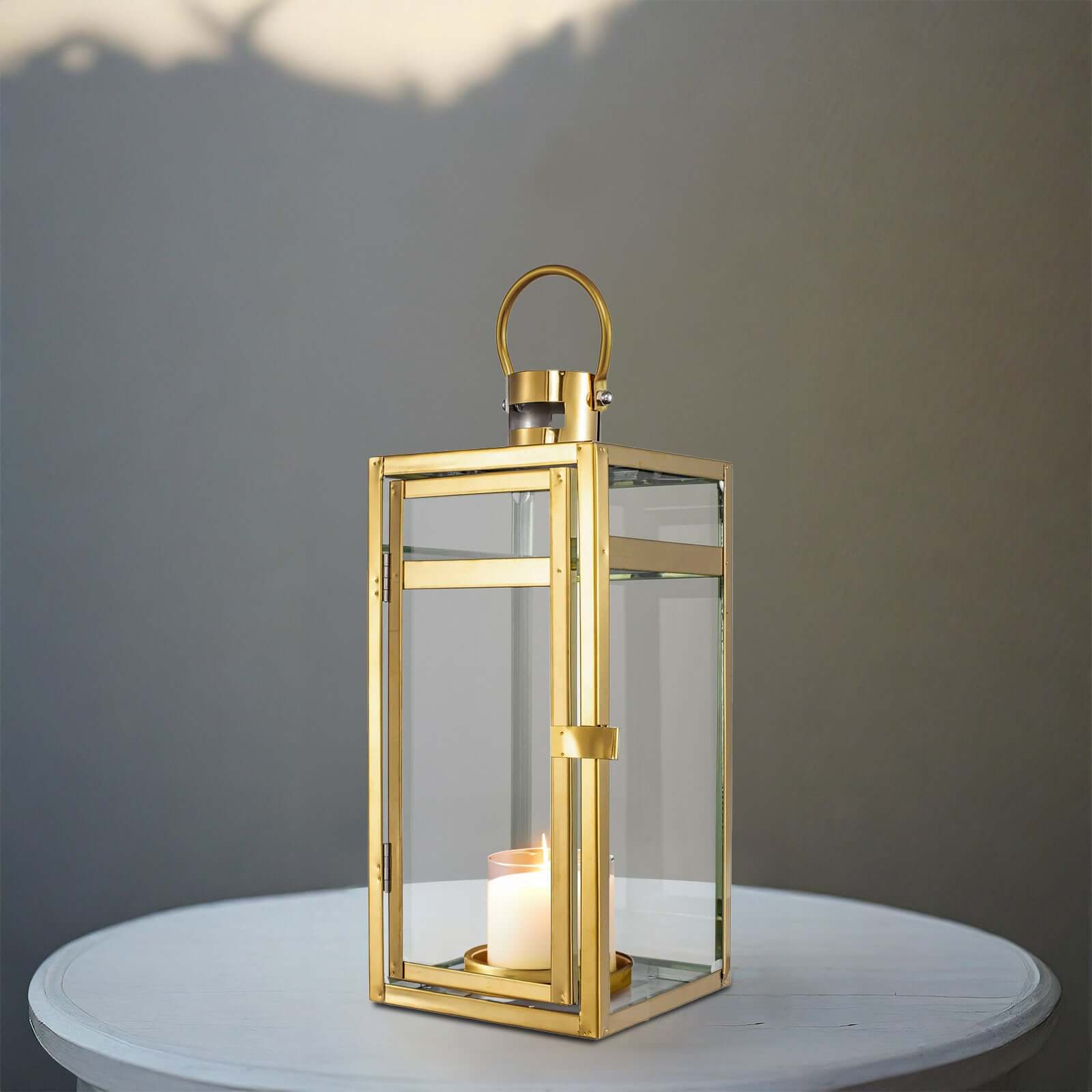 Stainless Steel Candle Lantern Vintage Top Design Gold - Outdoor Metal Patio Lantern Centerpiece 12"