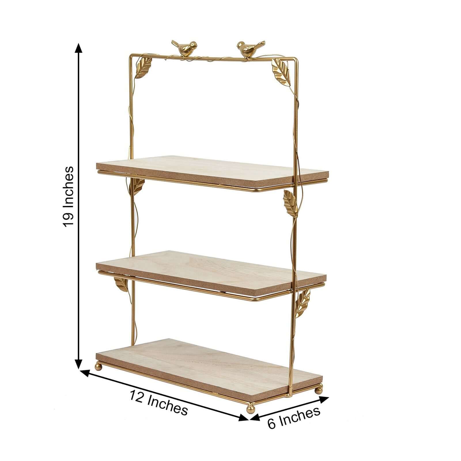 3-Tier Wooden Cheese Board Stand Rectangular Gold/Wood Slice Design - Rustic Cupcake Tower Centerpiece with Assembly Tools 19"