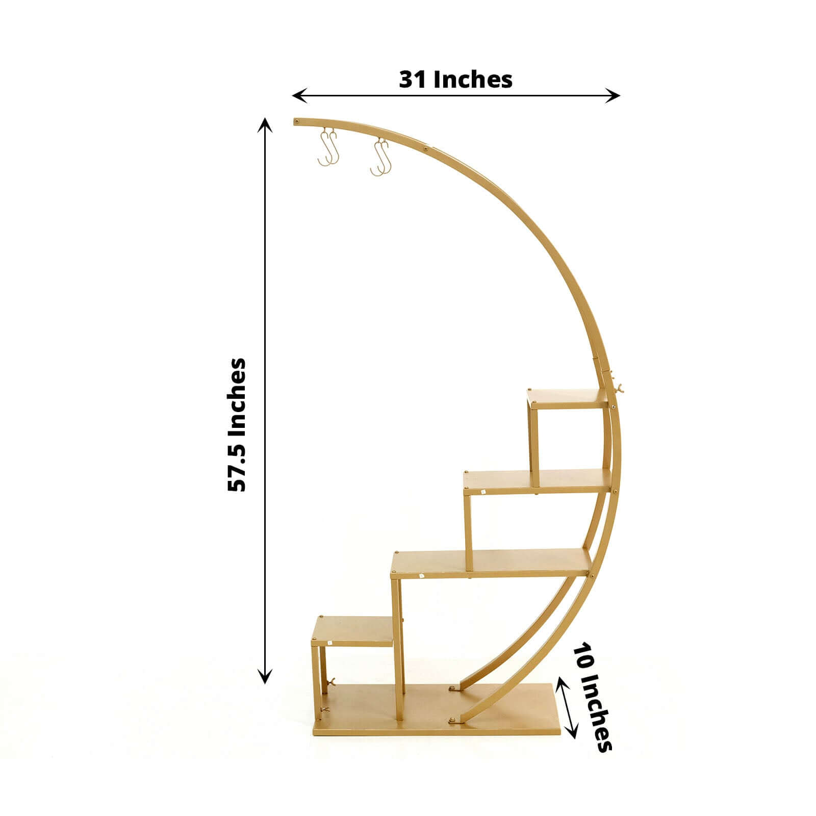 4.5ft Gold Metal 4-Tier Half Moon Cupcake Dessert Display Stand, Hanging Plant Rack With Shelves