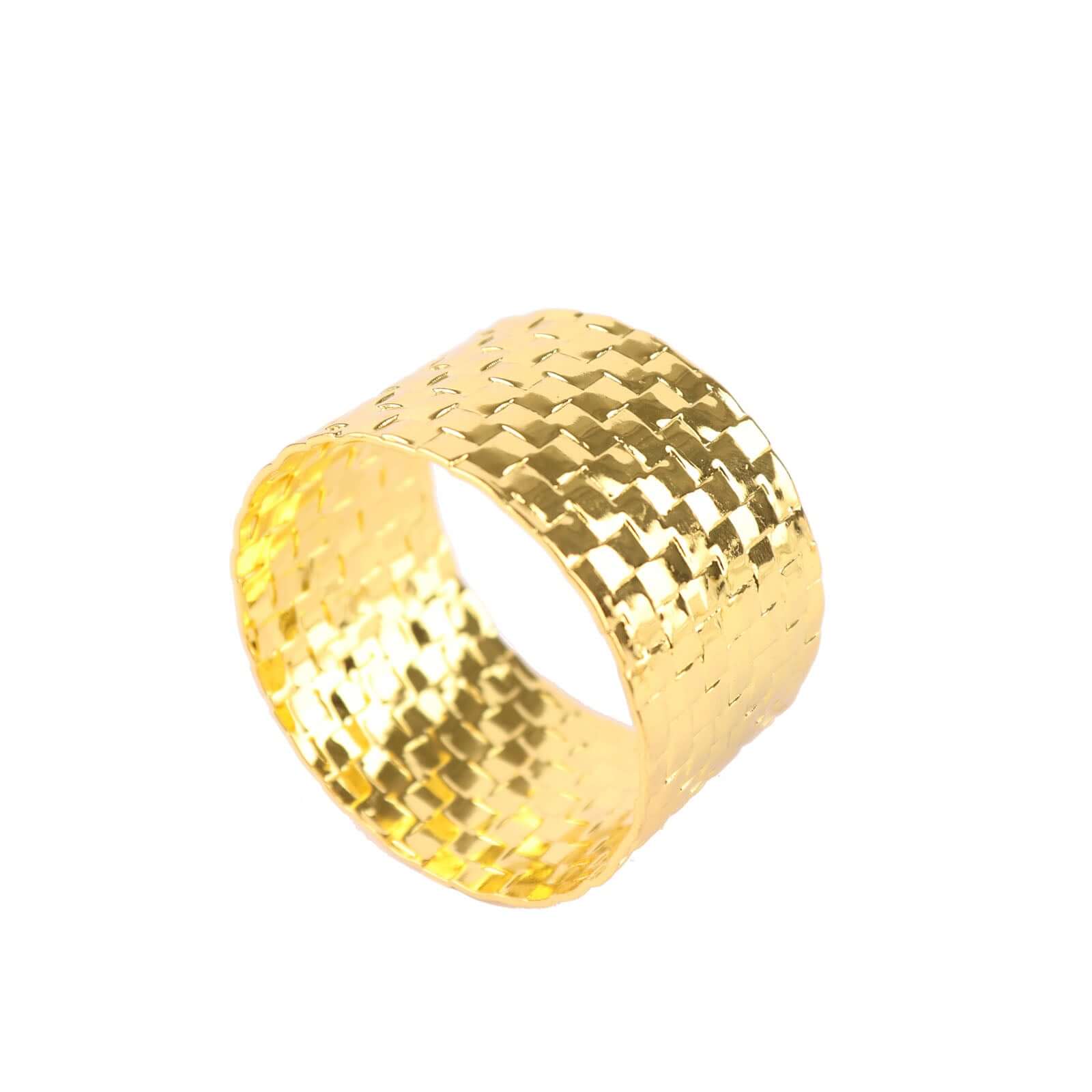 4 Pack Shiny Gold Basket Weave Napkin Rings, Metallic Napkin Holders