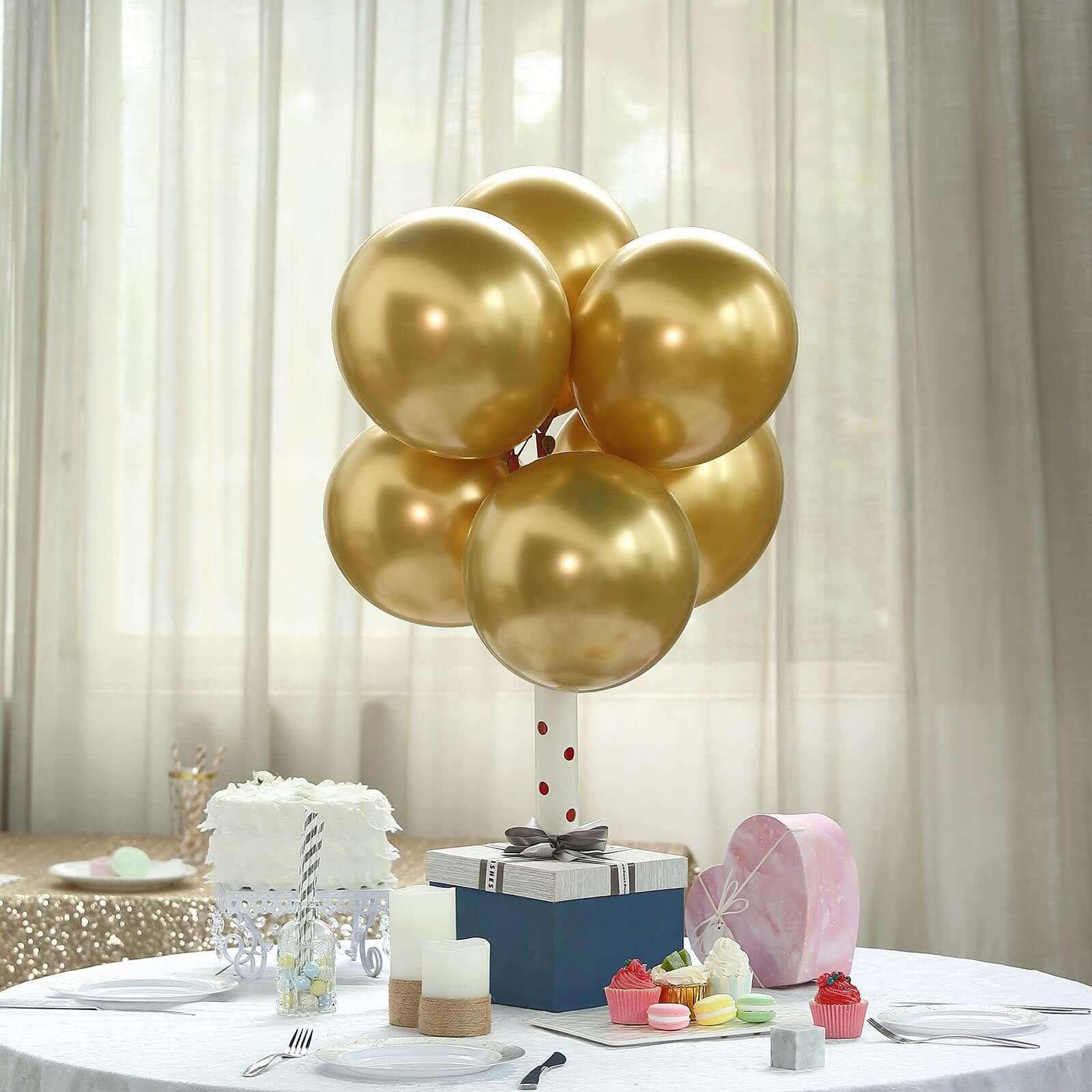 25 Pack 12" Metallic Chrome Gold Latex Helium or Air Party Balloons