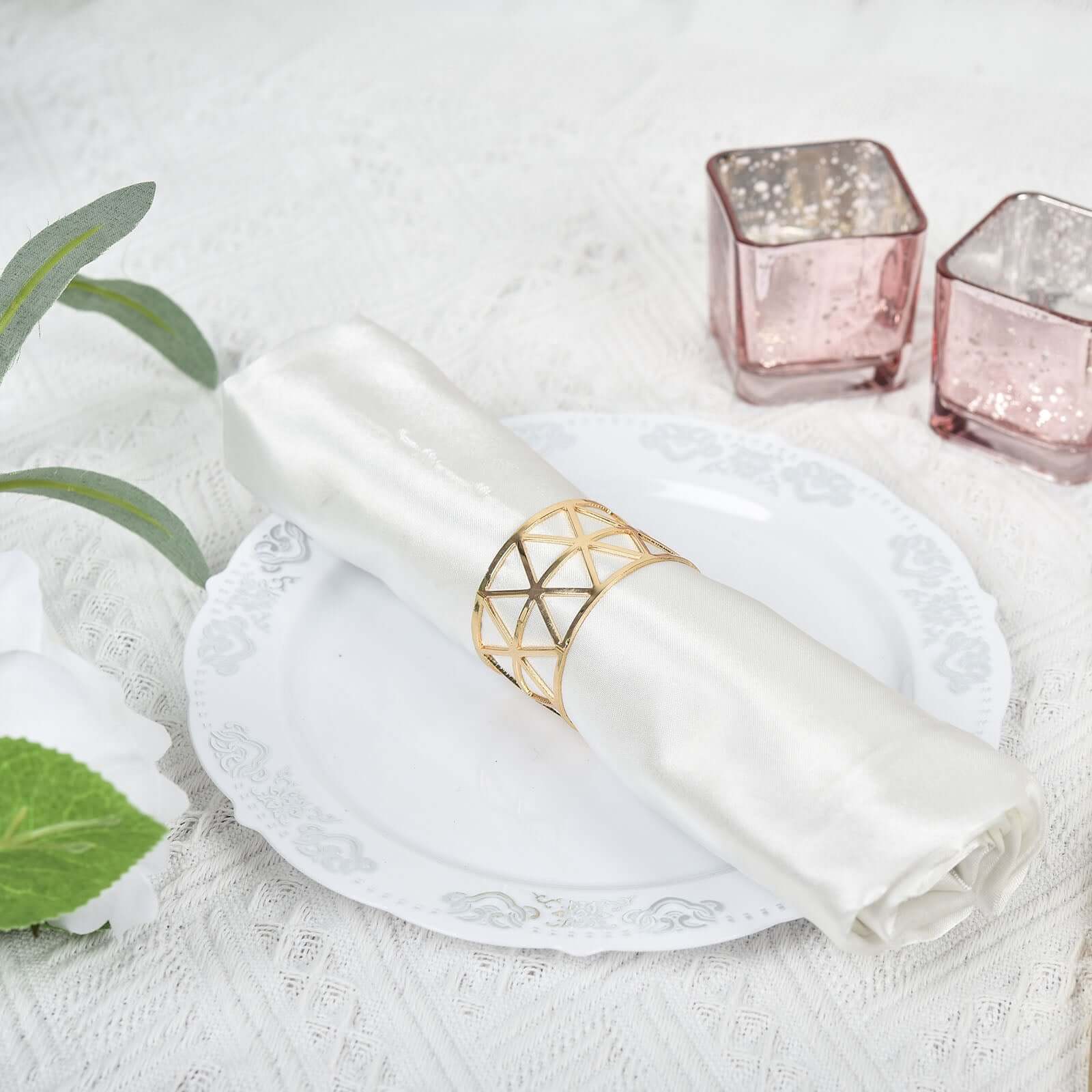 5 Pack Metallic Gold Geometric Napkin Rings, Paper Napkin Holders
