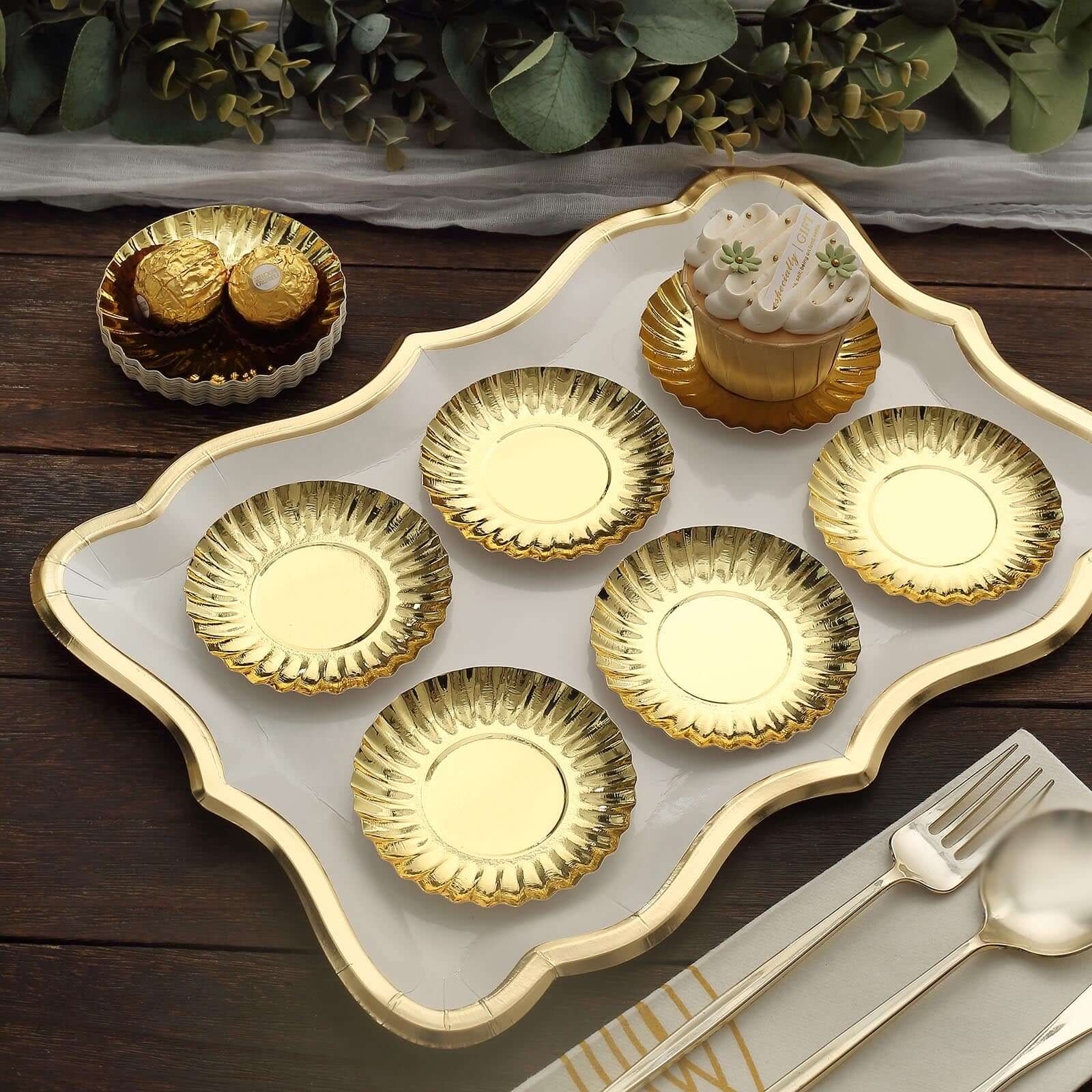50-Pack Paper 3.5" Round Party Plates in Metallic Gold with Scalloped Rim - Disposable Mini 250GSM Dessert Plates for Tapas, Appetizers & Finger Foods
