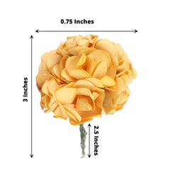 144 Gold Paper Mini Craft Flower Roses, DIY Flower Bushes With Wire Stems