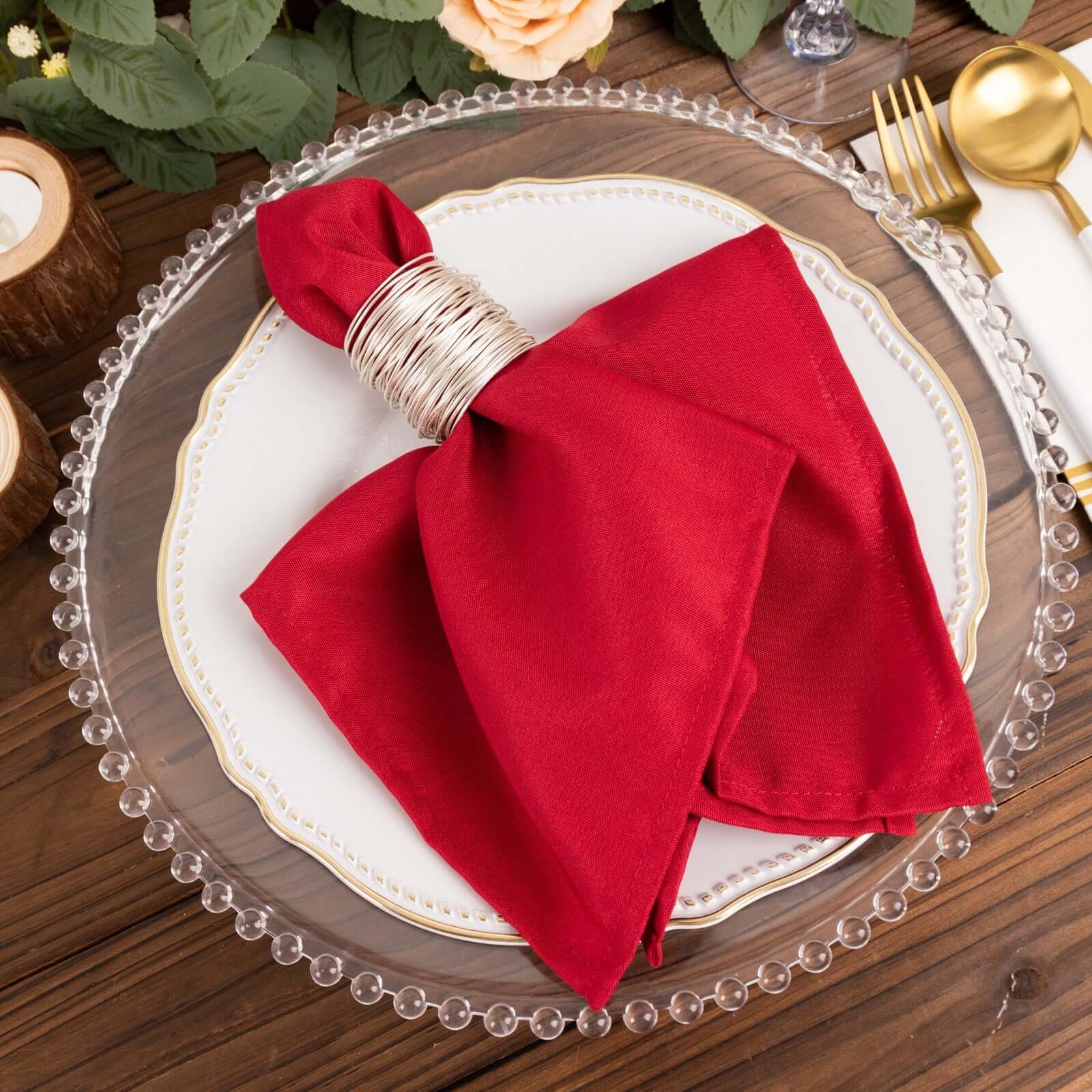5 Pack Polyester 17"x17" Napkins Wine - Durable & Wrinkle Resistant Dinner Napkins