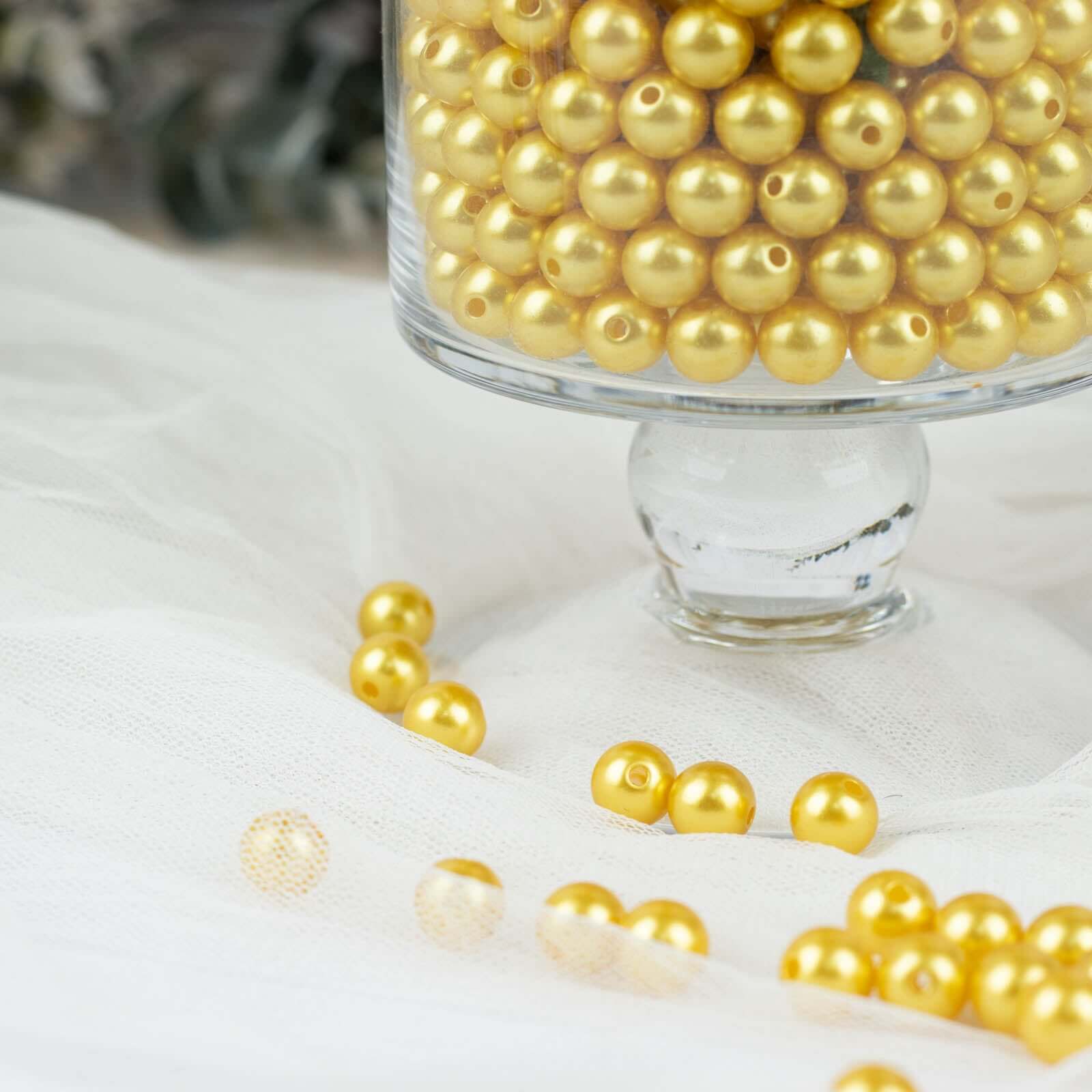 1000-Pack Faux Craft Pearl Beads Metallic Gold - Smooth Beads with Holes for Vase Filler Jewelry Making Bridal Accessories & Event Decor 10mm