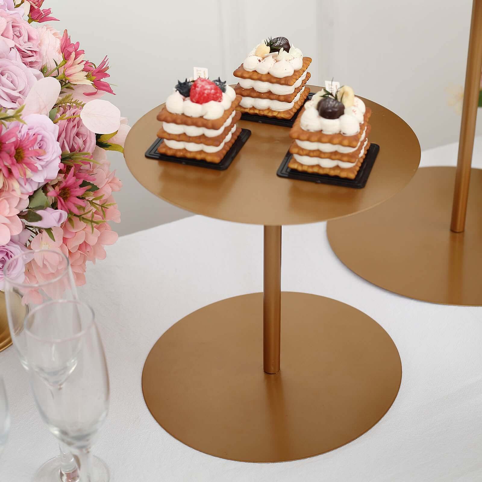 Set of 3 Metal Pedestal Cake Stands Heavy Duty Round Design Gold - Cupcake Dessert Display Props 8", 10", 12"