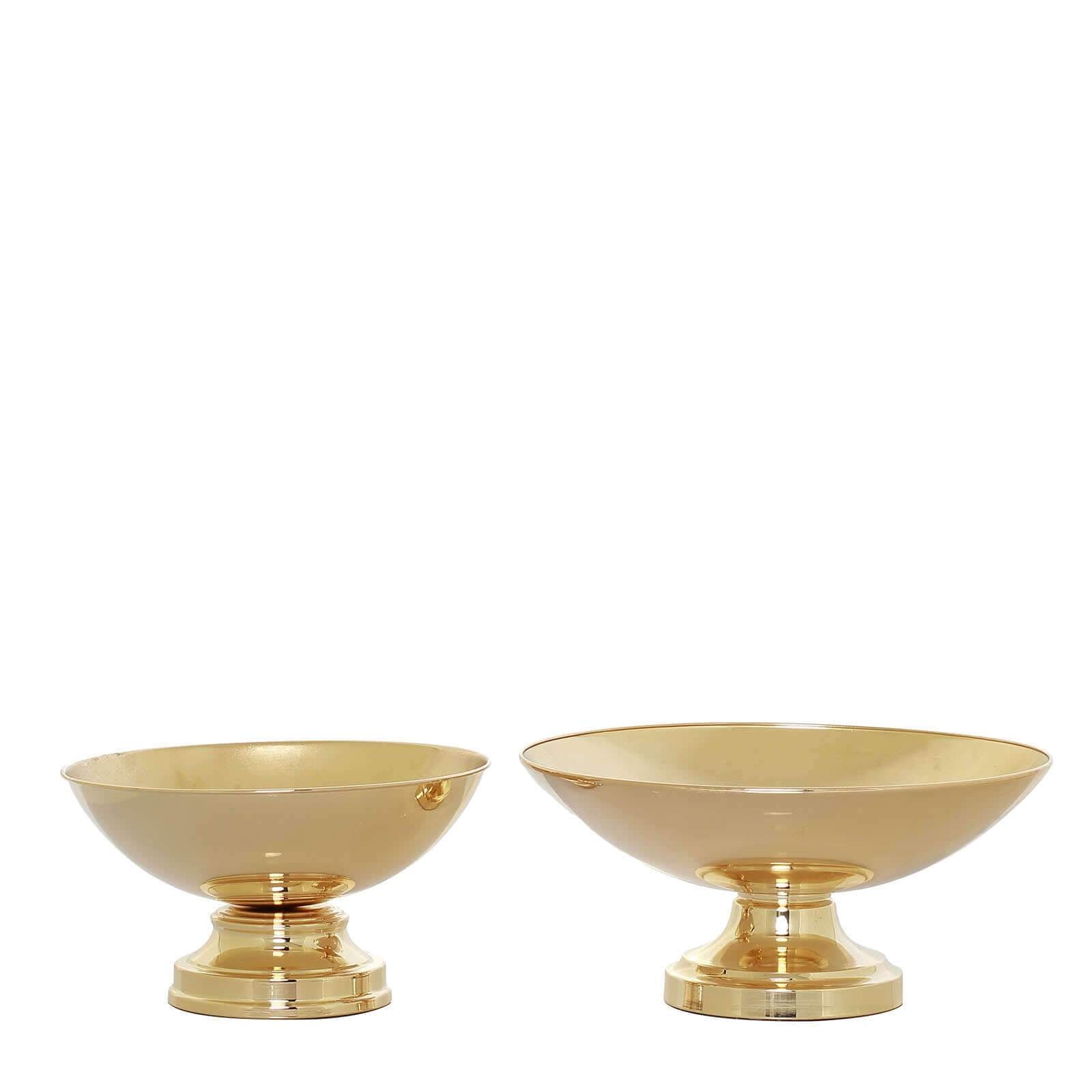 Metal Pedestal Flower Pot Round Design Gold - Floating Candle Bowl and Display Dish 12"