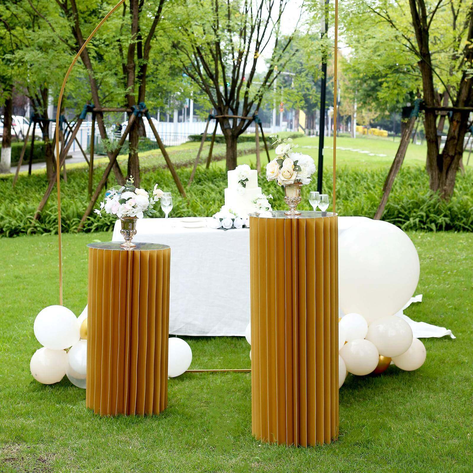 40" Gold Cylinder Display Column Stand, Pillar Pedestal Stand With Top Plate