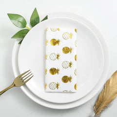 20-Pack Paper Dinner Napkins with Pineapple Design Metallic Gold - Disposable 3 Ply Cocktail Napkins for Parties