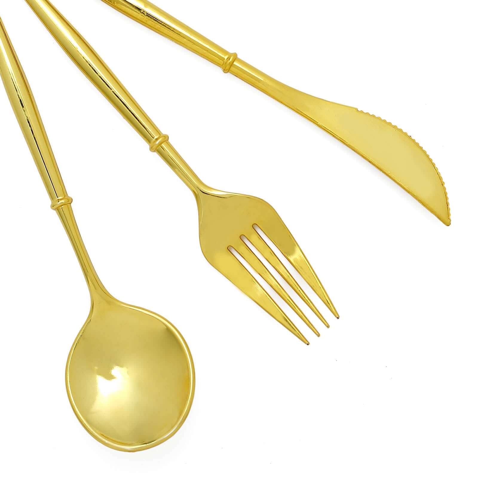 24-Pack Plastic Flatware Set in Gold - Heavy Duty Disposable Modern Silverware 8"