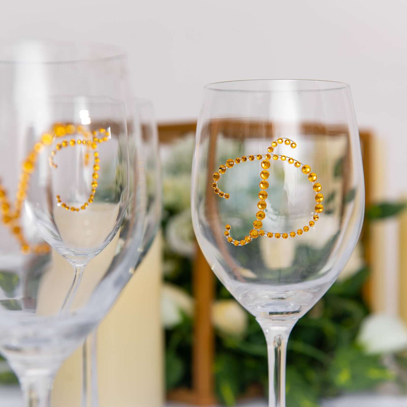 12 Pack | 1.5" Gold Rhinestone Monogram Letter Jewel Sticker Self Adhesive DIY Diamond Decor - and