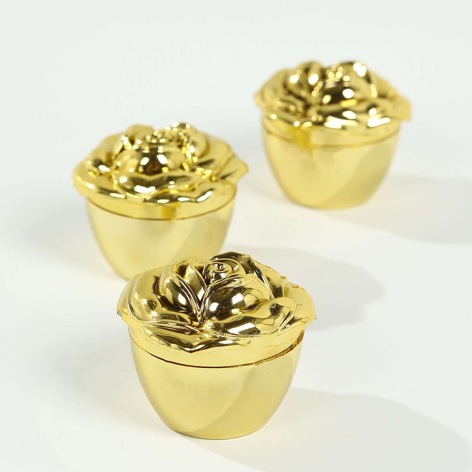 20-Pack Plastic Fillable Mini Candy Container in Vintage Rose Style Gold with Lids - Stylish Candy Treat Favor Boxes 2"