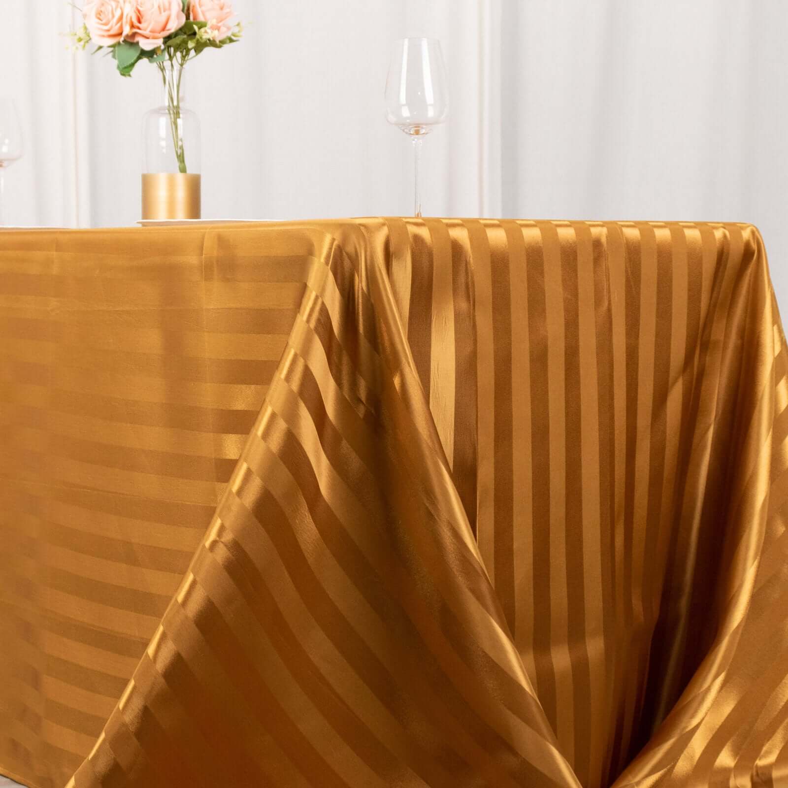 Satin Striped 90"x132" Rectangular Tablecloth Gold Satin Stripe - Seamless Silky Smooth Table Cover