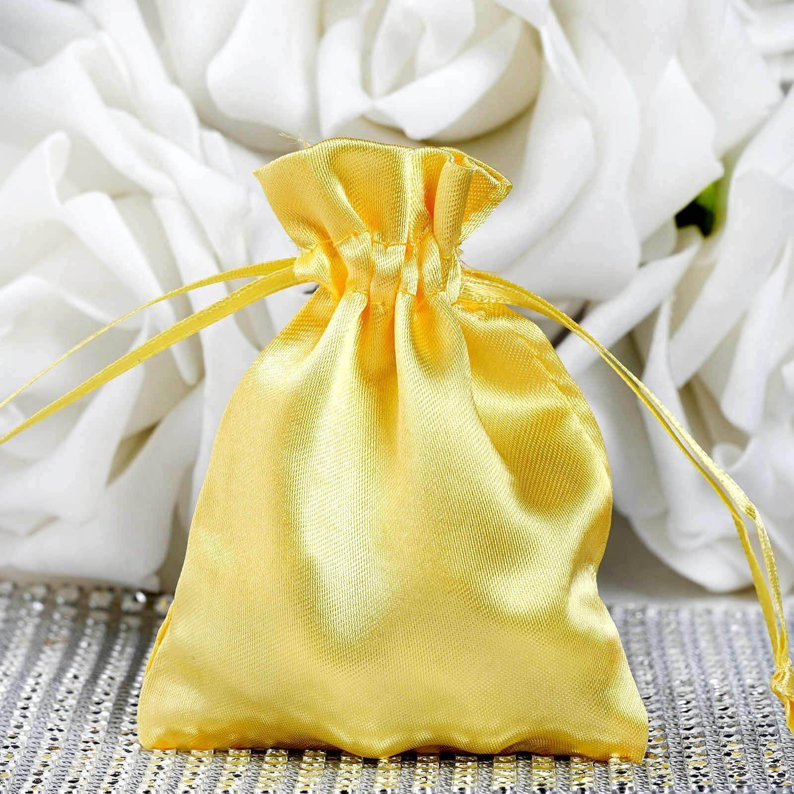 12 Pack 3" Gold Satin Drawstring Pouch Wedding Party Favor Gift Bags