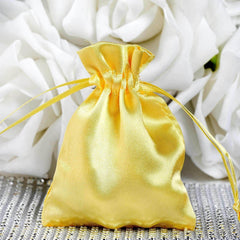12 Pack 3" Gold Satin Drawstring Pouch Wedding Party Favor Gift Bags