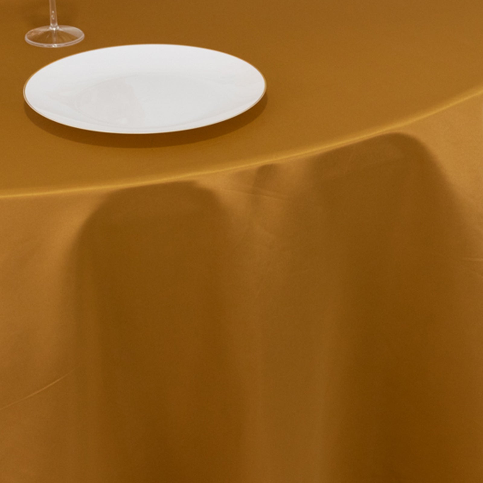 Lamour Satin 120" Round Tablecloth Gold - Seamless Table Cover with Soft Tempered Sheen for Upscale Gatherings