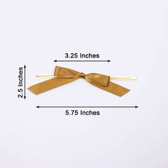50 Pcs 3" Satin Ribbon Bows With Twist Ties, Gift Basket Party Favor Bags Decor - Gold Classic Style