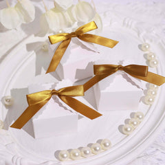 50 Pcs 3" Satin Ribbon Bows With Twist Ties, Gift Basket Party Favor Bags Decor - Gold Classic Style