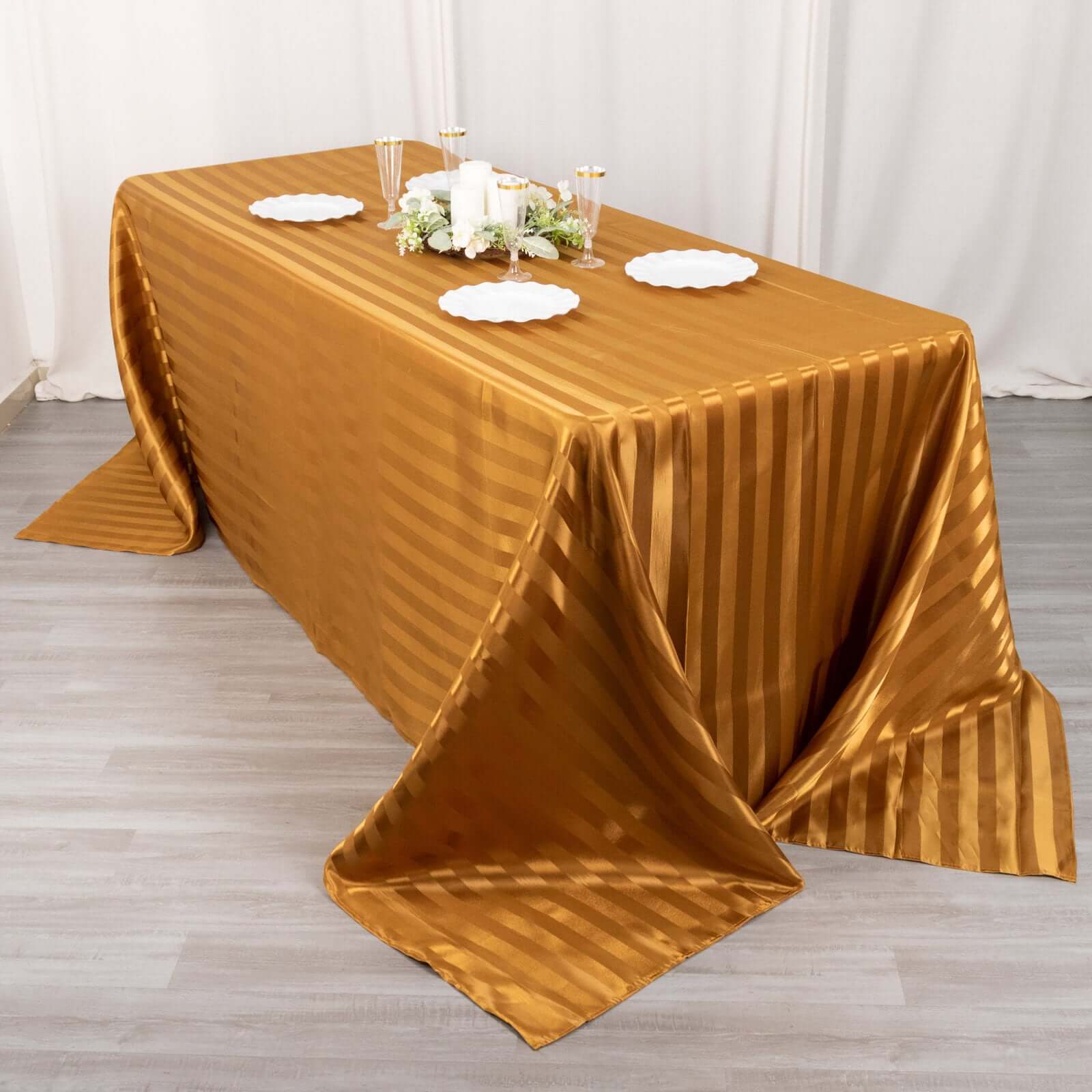 Satin Striped 90"x132" Rectangular Tablecloth Gold Satin Stripe - Seamless Silky Smooth Table Cover