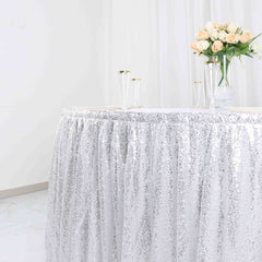 Sequin 17ft Table Skirt Silver Gold - Pleated Satin With Top Velcro Strip