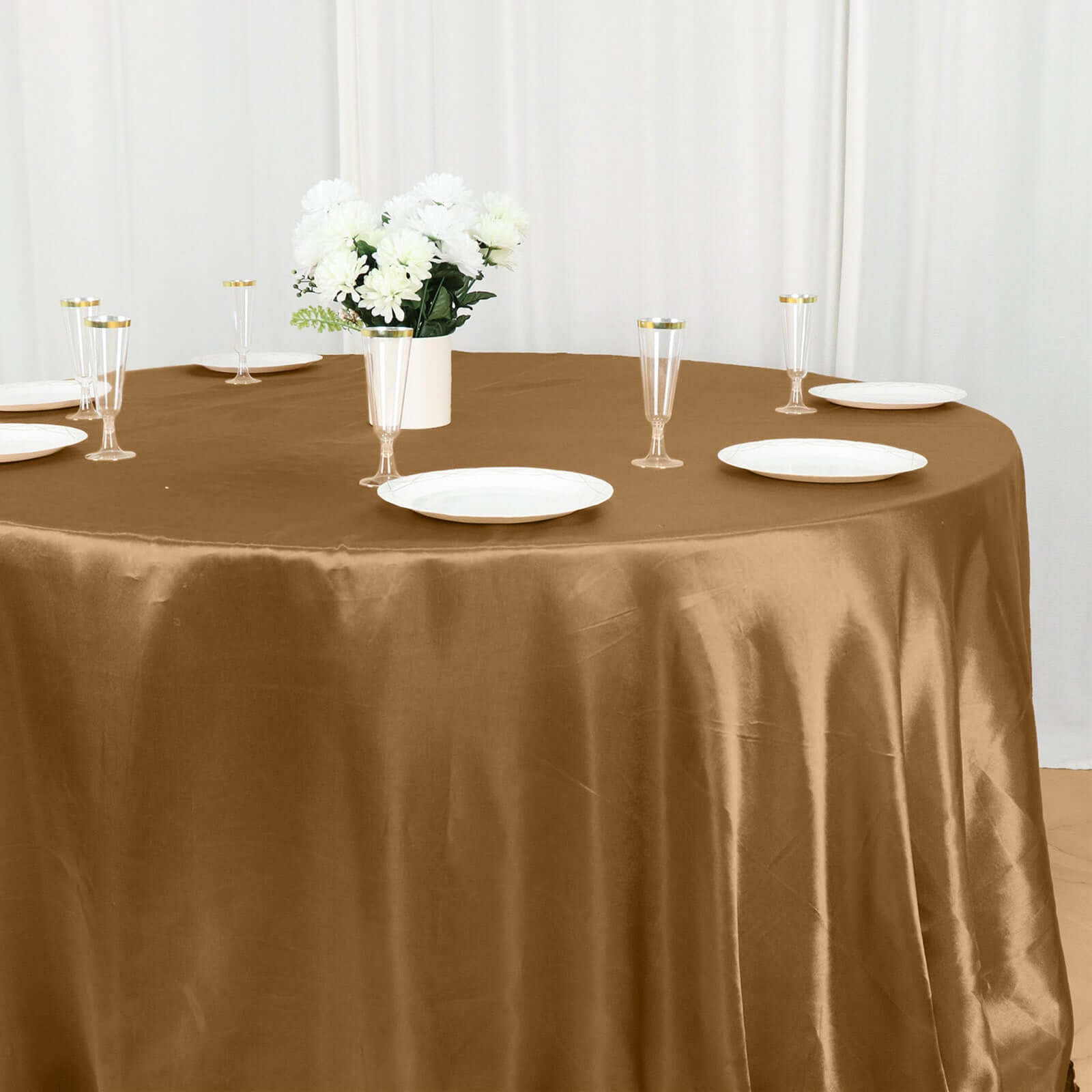 Satin 132" Round Tablecloth Gold - Stylish Seamless Table Cover for Weddings & Events