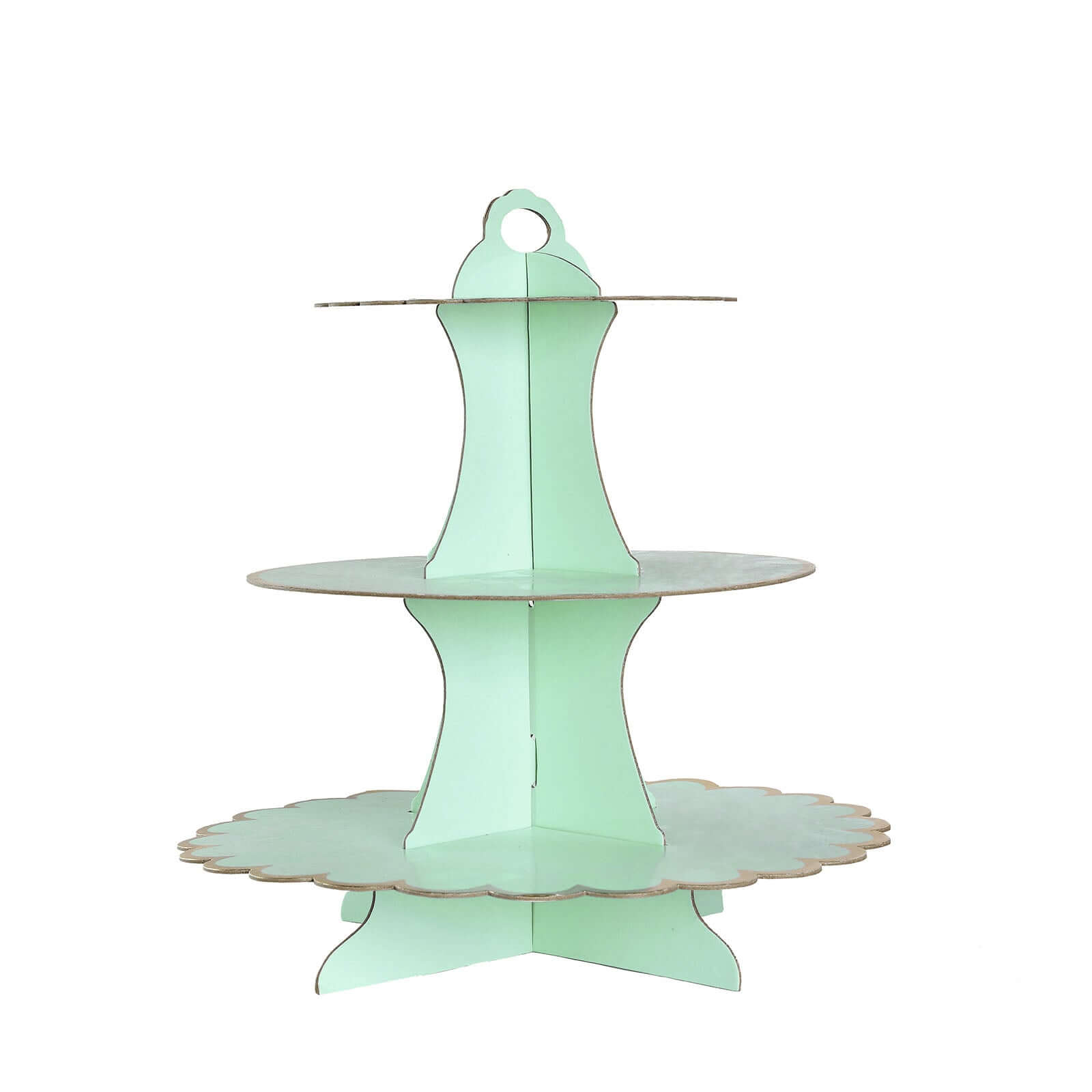 3-Tier Cardboard Cupcake Stand Mint - Sturdy & Collapsible Dessert Treat Tower with Gold Scalloped Rim for Baby Shower Wedding & Party Decor 13"