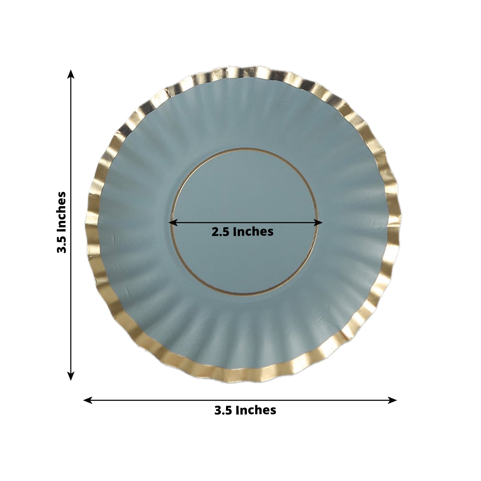 50-Pack Paper 3.5" Round Party Plates in Dusty Blue with Gold Scalloped Rim - Disposable Mini 250GSM Dessert Plates for Tapas, Appetizers & Finger Foods