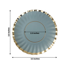 50-Pack Paper 3.5" Round Party Plates in Dusty Blue with Gold Scalloped Rim - Disposable Mini 250GSM Dessert Plates for Tapas, Appetizers & Finger Foods