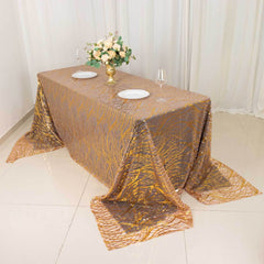 Mesh 90"x156" Rectangle Tablecloth Rose Gold/Gold - Wave Sequin Embroidered Table Cover