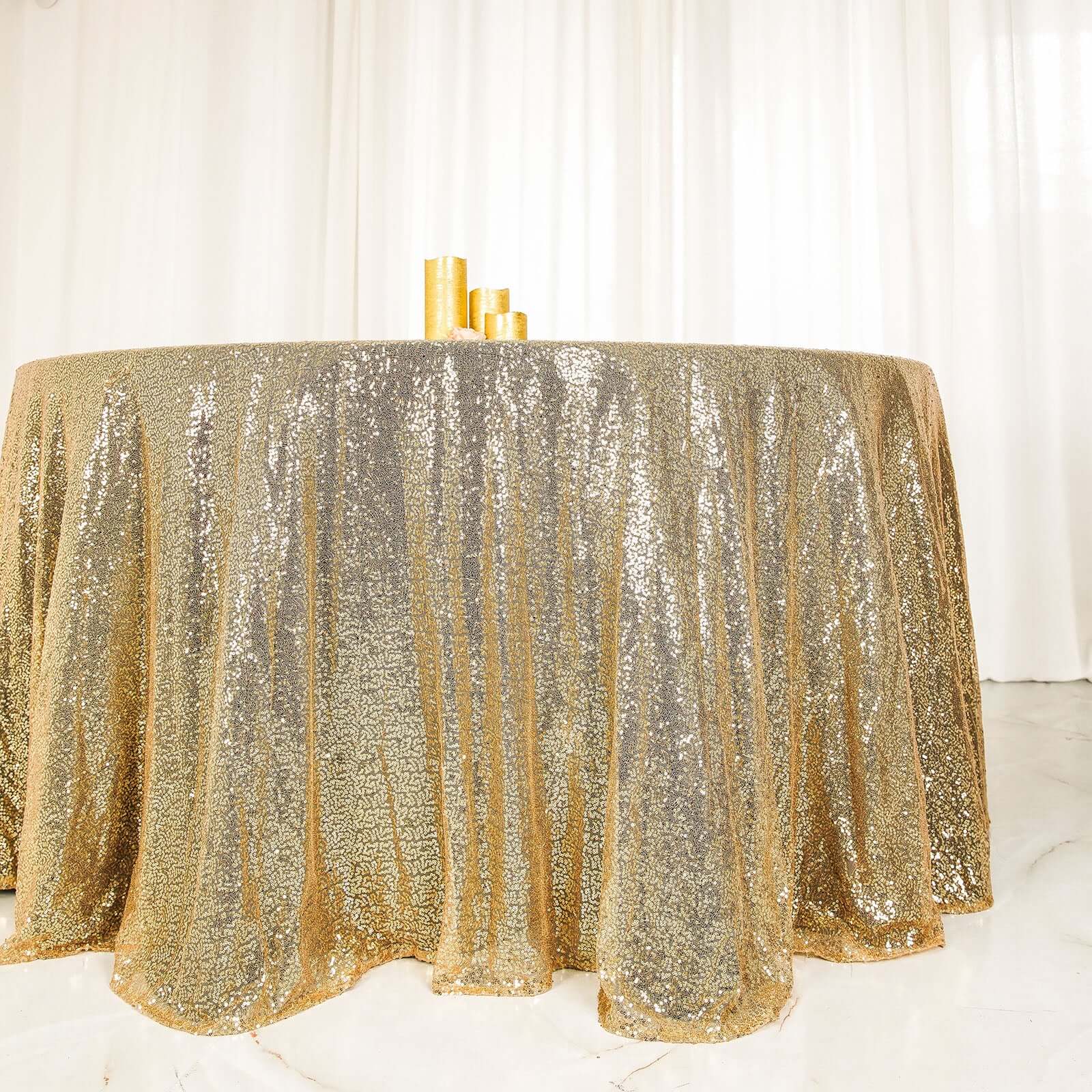 Sequin 120" Round Tablecloth Champagne - Seamless Glittering Table Cover