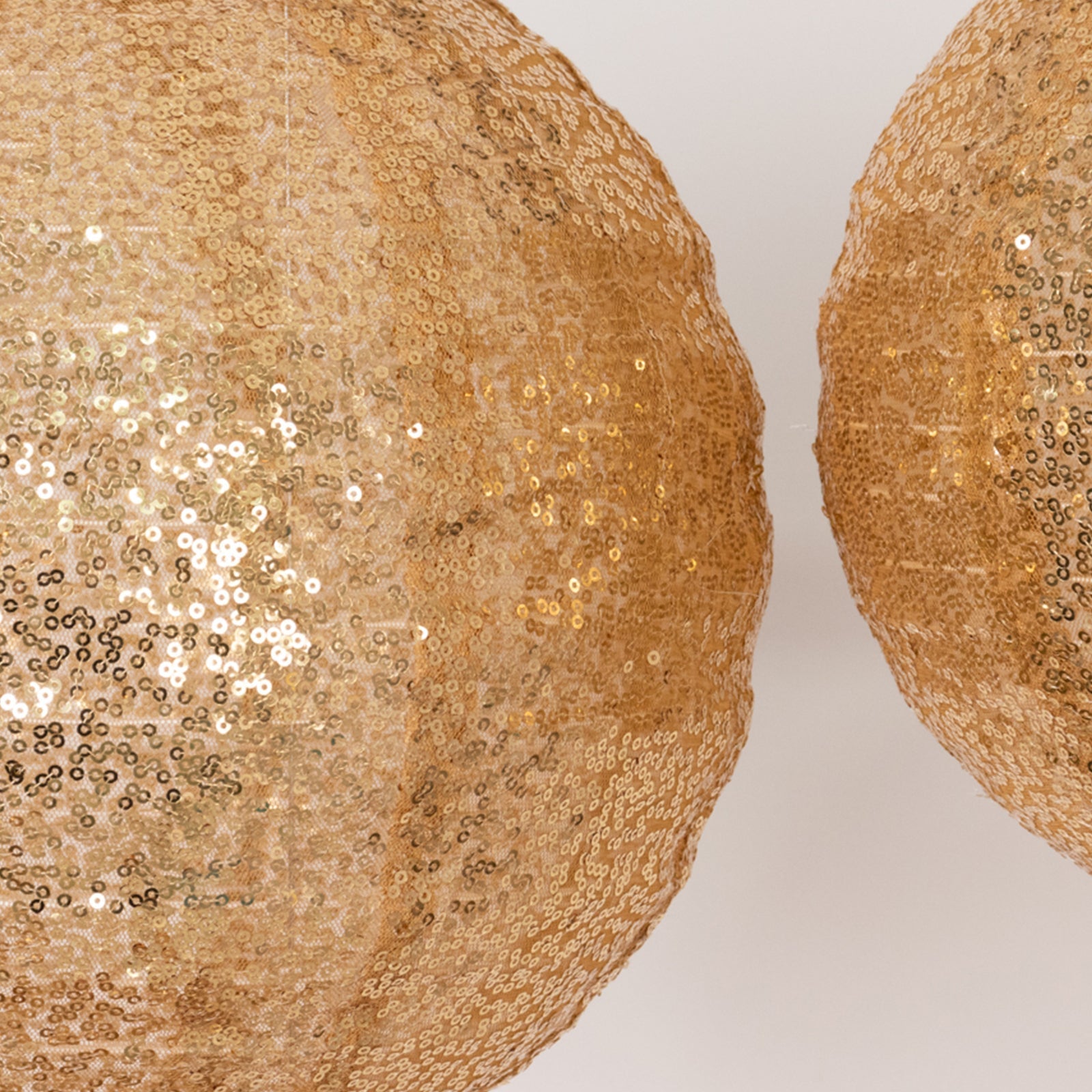 Set of 3 Glitter Gold Sequin Fabric Hanging Lanterns, Decorative Round Foldable Chinese Lantern Lampshades - 8",10",12"