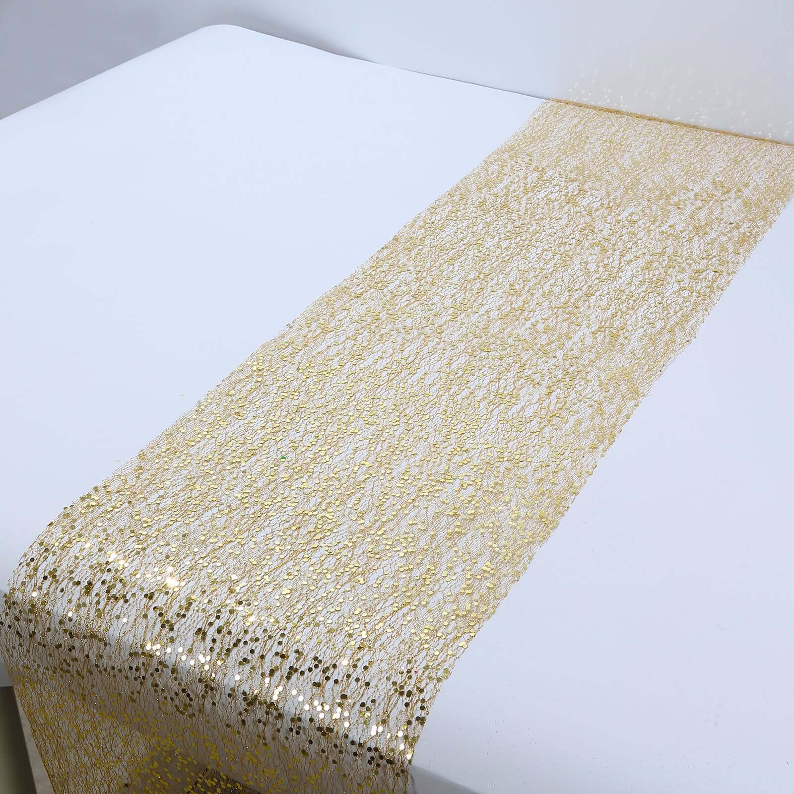 Mesh 11"x108" Table Runner Metallic Gold - Sequin Design for Convenient Event Decoration