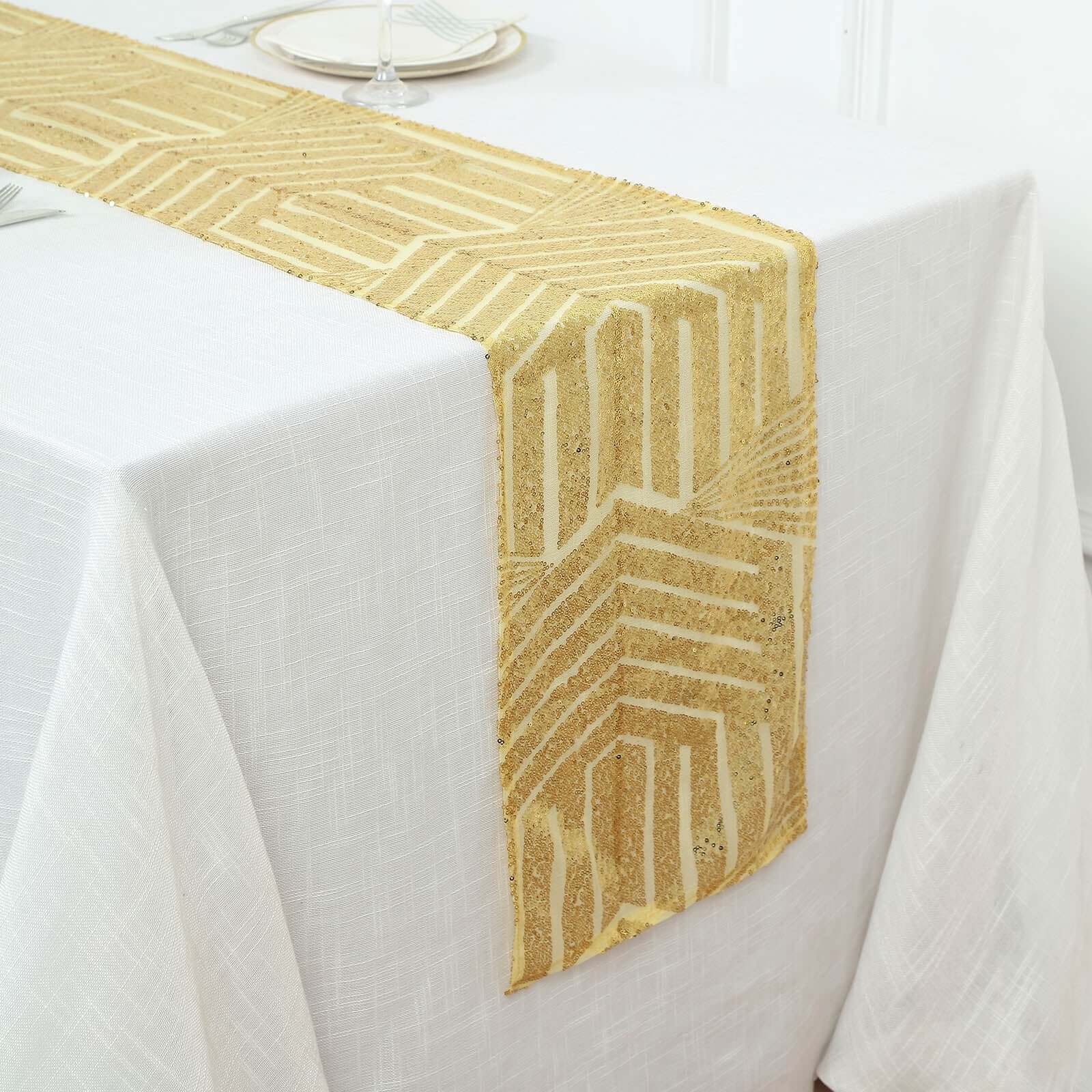 Sequin 12"x108" Table Runner Gold Diamond Glitz - Shimmering Event Decoration