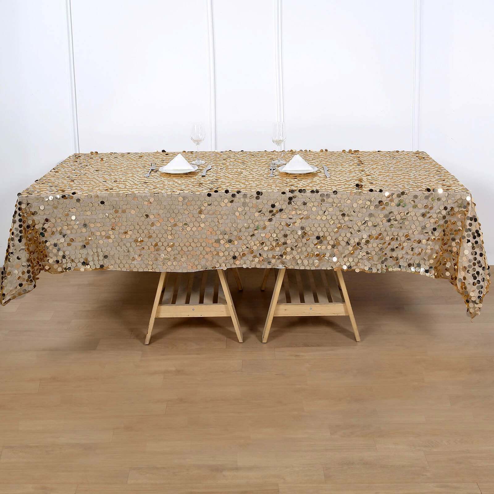 Sequin 60"x102" Rectangle Tablecloth Gold - Big Payette Table Cover