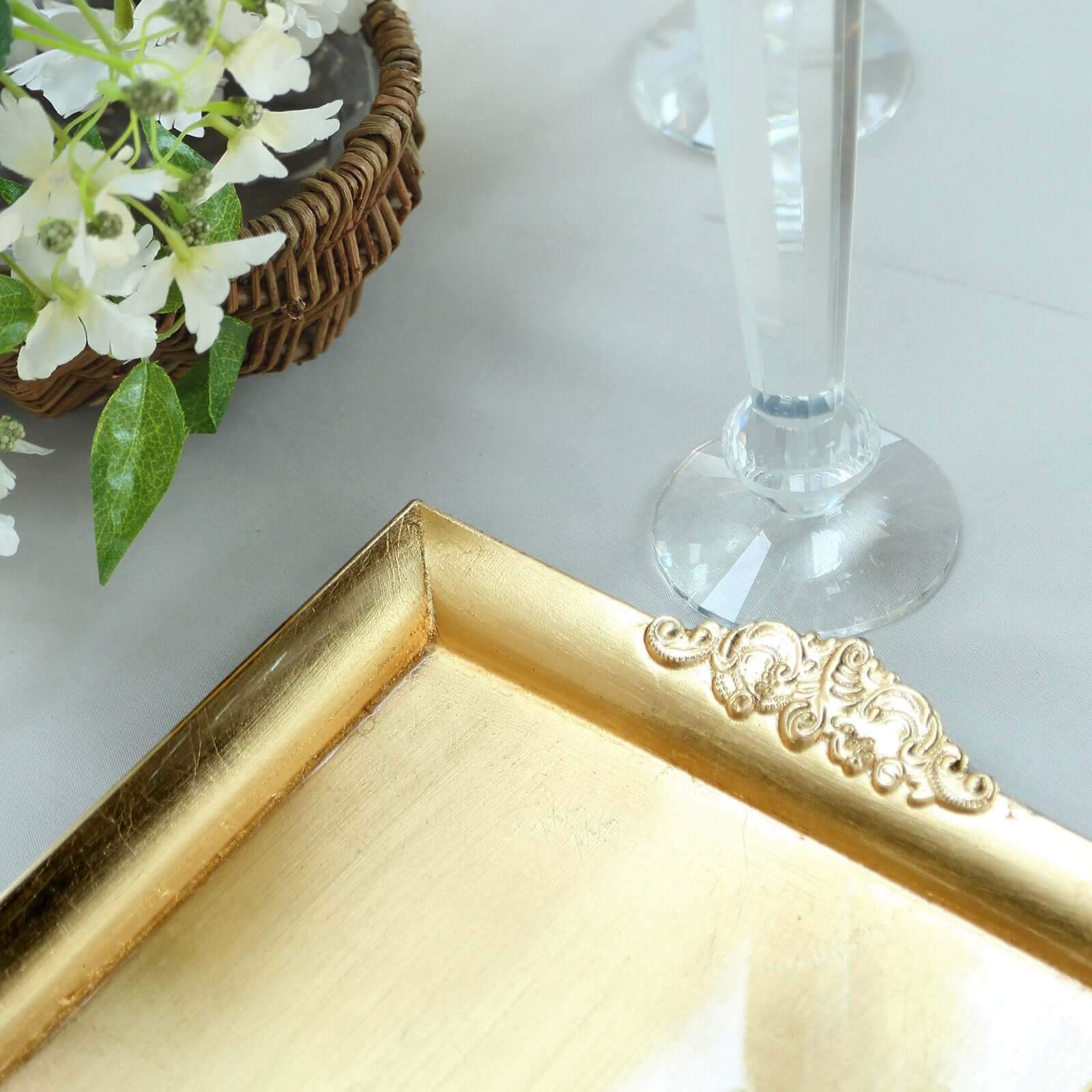 2-Pack Acrylic Rectangle Serving Trays 14"x10" in Gold with Embossed Handles, Sleek Decorative Dinner Party Food Platters