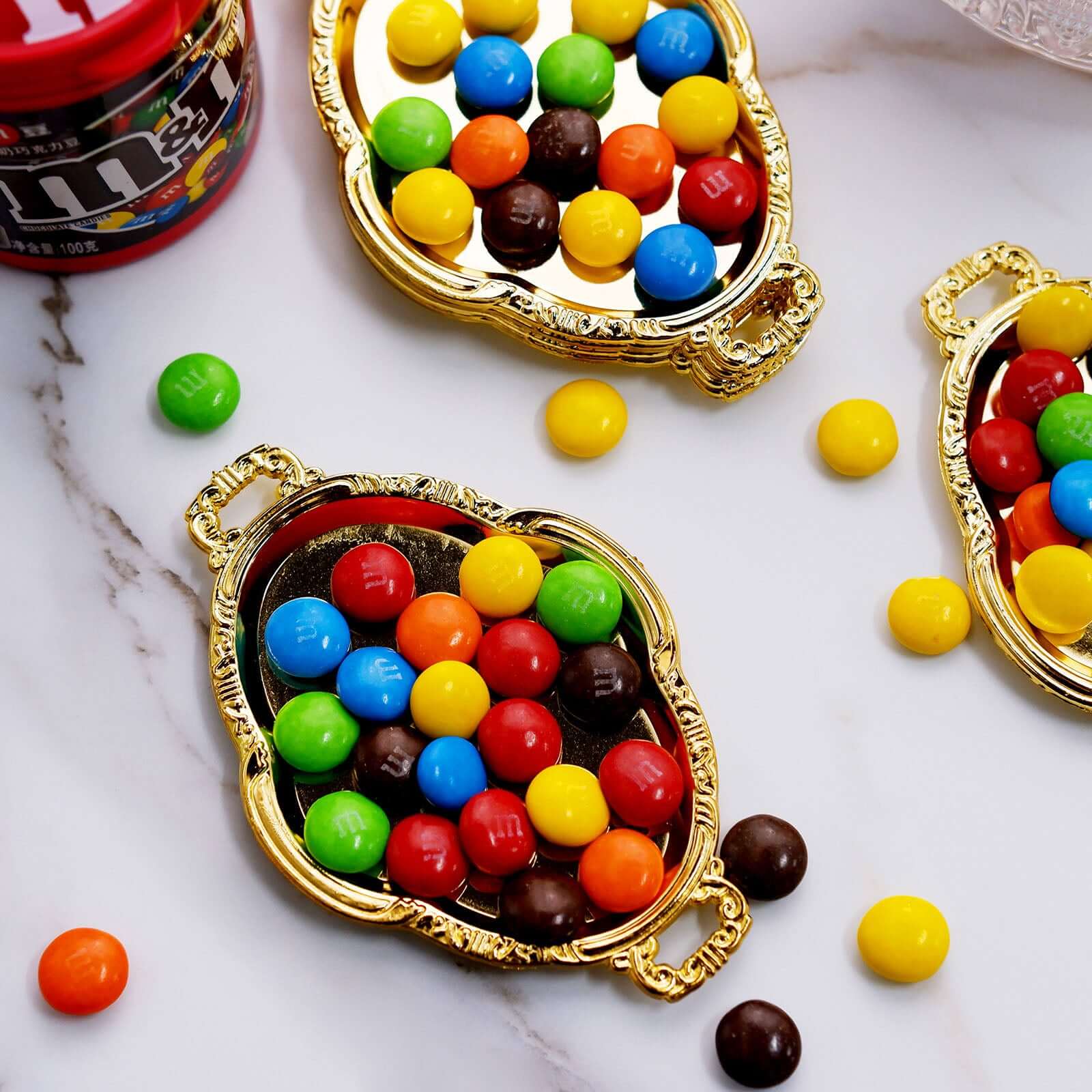 12-Pack Display Trays Party Favor Baroque Oval Design Gold - Mini Serving Platters for Sweets and Desserts 4.5"